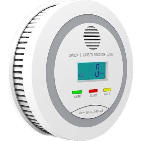 Détecteur de fumée et de monoxyde de carbone, alarme combinée 2 en 1, détecteur de fumée et détecteur de CO à piles avec écran LCD