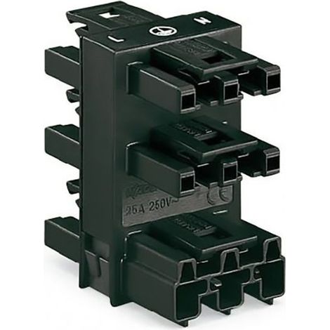 Connecteur distribution Wago 3 Voies 1 Entrée Femelle et 5 Sorties Mâle Noir (1/2)