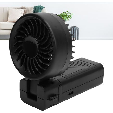 Ventilador personal portátil (5200 mAh) con 6 velocidades, pantalla digital, ventilador desmontable (también utilizable como ventilador de cuello), correa de transporte, color negro, portátil, recarga (1/5)
