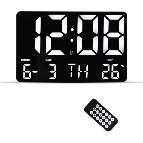 Horloge Murale LED - Écran 11,4 Pouces - Télécommande Sans Fil 7 M - Réglage Luminosité 4 Niveaux - Capteur Lumière Automatique - Alimentation Secteur 5 V - Pile Mémoire CR2032 - 7 Langues - 1 Pièce (1/5)