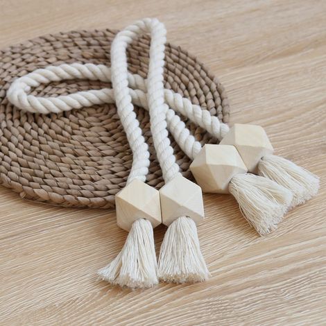 2 Paquets d'embrasses de Rideaux magnétiques Attaches Rideaux en Coton tissé à la Main Supports de Rideaux embrasses(Beige, 2)