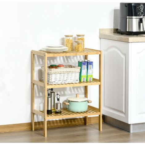 Étagère 3 niveaux 62x33x80 cm en bambou naturel, gain de place pour salle de bain FloraGrace (1/5)