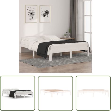 The Living Store Cadre de lit sans matelas blanc bois de pin massif 140x190 cm - Cadre De Lit - Lit Double - Bois De Pin - Lit Blanc - Meuble Chambre (1/5)
