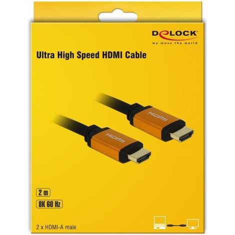 Delock Câble HDMI 8K @ 60Hz 48 Gbps, 2,00 m de long, Ultra HD2, 4K @ 120Hz, eARC, UHDTV, HDR 10+, VRR à taux de rafraîchissement variable, Dolby Vision, pour Xbox, PS4, lecteur Blu Ray, 85729 (1/2)