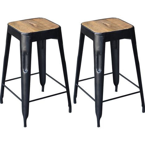 STEVE - Lot de 2 Tabourets Industriels Bois et Acier H64cm (1/4)
