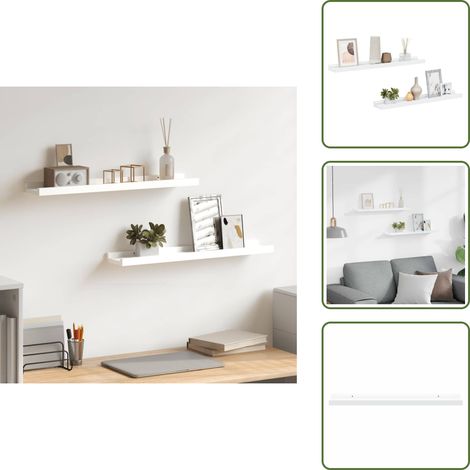 Étagères à rebord pour cadre photo 2 pcs Blanc 60x9x3 cm MDF - Étagères Murales - Étagères Déco - Rangement Mural - Décoration Murale - Cadres Photo (1/5)