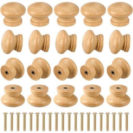 AMXCNOY 20 Stück Holz-Schubladenknöpfe, unbehandelte runde Schrankknöpfe, ca. 2,7 cm Möbel-Schubladenknöpfe, Mini-Holz-Schubladenknöpfe, Holzgriffe für Schrankschubladen (1/4)