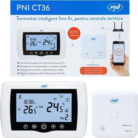Termostat inteligent PNI CT36 fara fir, cu WiFi, control prin Internet, pentru centrale termice, APP TuyaSmart (1/4)