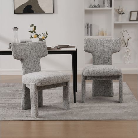 Lote de 2 sillas de comedor, en chenilla, con respaldo curvo y patas de madera, blanco y negro (1/5)
