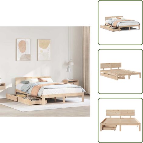 Letto con doghe - vidaXL Giroletto con Cassetti 120x190 cm in Legno Massello di Pino - Letto con cassetti