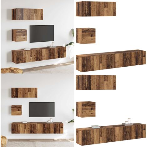 vidaXL Ensemble de meuble TV mural 4 pcs vieux bois bois d'ingénierie (1/5)