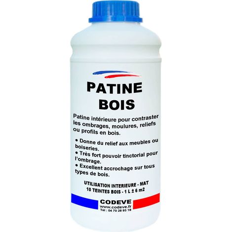 Patine Bois - 1 L - Codeve Bois - Chêne moyen - Pour Contraster Les Ombrages, Moulures, Reliefs Ou Profils En Bois.