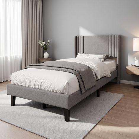Lit 90x200 avec Sommier, Lin Lit 2 Personnes, Cadre Lit avec Tête Lit, Applicable à Recherchent Sommeil Qualité Apprécient Style Natu Rustique, L'expérience (1/5)