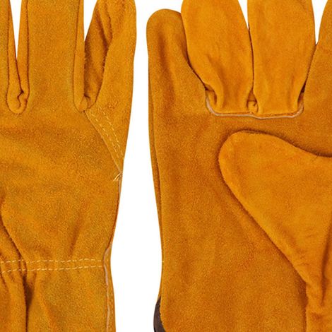 Gants de soudage jaunes pour conducteurs, en cuir de vachette double couche souple, durable, résistant à l'usure et à la chaleur, taille unique. (1/5)