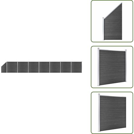 Zaunelement Set WPC 1311x(105-186) cm Schwarz - Gartenzäune - Holzzäune - Kunststoffzäune - WPC-Zäune - Zaunsystem