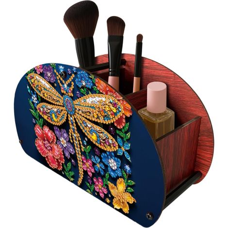 Boîte de rangement en bois d'art diamant faite à la main pour pinceaux de maquillage, boîte cadeau pour adultes, kit de bricolage d'anniversaire (1/5)