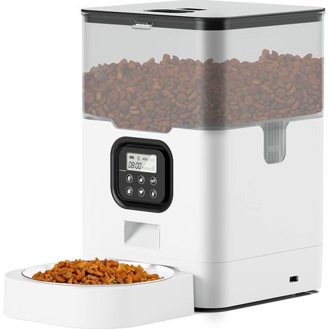 1 Distributeur croquettes, Minuterie programmable, Sac déshydratant, Enregistreur vocal, Pour chat et chien