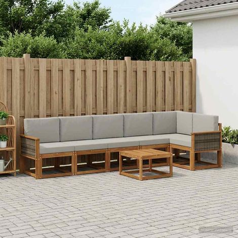 vidaXL Outdoor-Sofagarnitur 7 pcs Natürlich und Hellgrau Polyester (1/5)