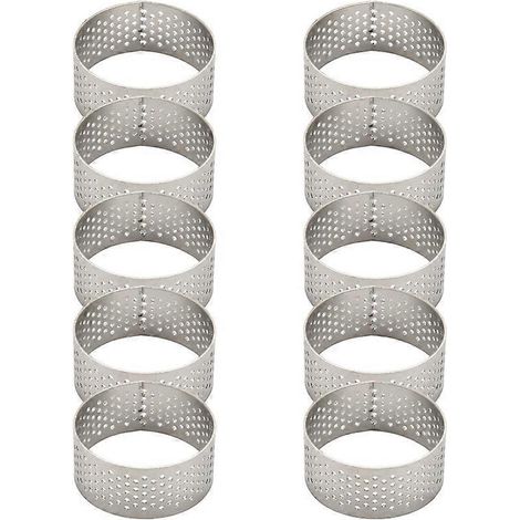 10 cercles à tarte ronds en acier inoxydable perforés et sans soudure de 4,5 cm avec trou--