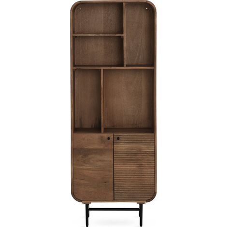 Regal mit geschwungenen Konturen, 2 Türen, massives Mangoholz, schwarze Metallbeine (1/5)