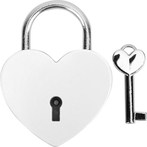 Cadenas en métal coloré cœur élégant 45x59mm blanc, fourniture artisanale ménagère avec clé (1/5)