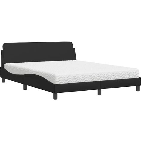 Lit double  Lit adulte  Lit avec matelas Dover noir 160x200 cm similicuir (1/5)