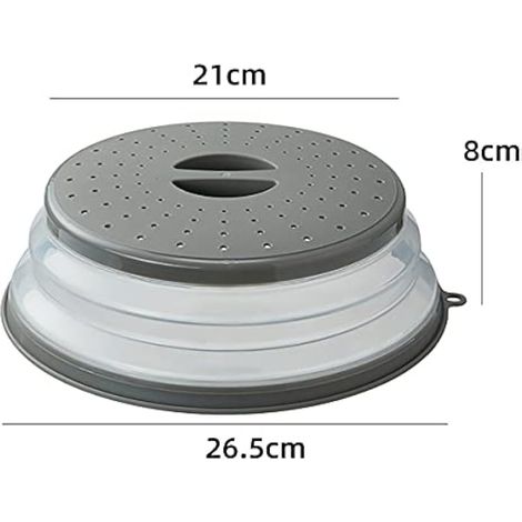 Couvercle Micro Ondes Pliable, 2 pièces Assiette Micro Onde avec Couvercle Couvercle de Plaque Micro-Ondes, pour Fruits et légumes, sans BAP et Non Toxique, 26,5cm (Gris)
