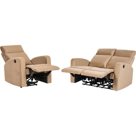 Sofa Set elektrisch verstellbar 3-Sitzer VERDAL Samtstoff Hellbraun (1/5)