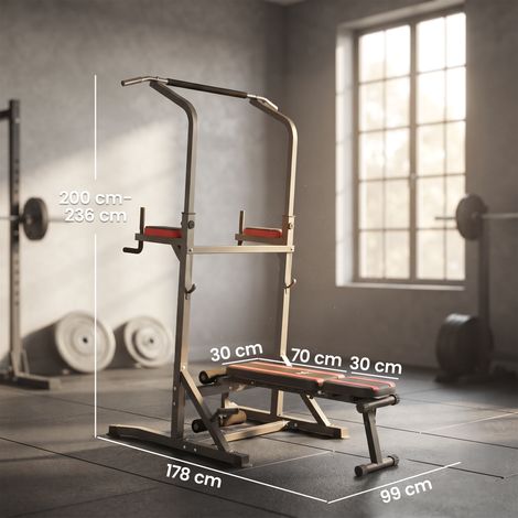 Tour de musculation pliable, barre de traction, station de dips, banc plat en acier, station de fitness multifonctionnelle réglable à 7 positions, pour salle de sport à domicile, capacité de charge de (1/5)