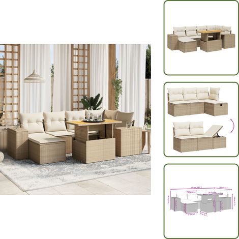7-tlg. Garten-Sofagarnitur mit Kissen Beige Poly Rattan - Gartenmöbel Set - PE-Rattan Möbel - Outdoor Lounge - Garten Sofa - Gartenecke (1/5)