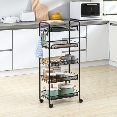 Desserte roulante 45 x 26,5 x 106 cm en acier noir, 5 paniers, gain de place - CHICFURN (1/5)
