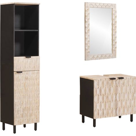 Badezimmer Sets mit Regal 3 pcs Weiße gewaschene Oberfläche