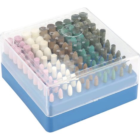 Ortviai Lot de 100 embouts de meulage et polissage pour outil rotatif, tige 3 mm, 5 matériaux, boîtier inclus (1/5)