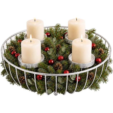 Silver Metal Advent Wreath Bowl - 33 cm Steel Holder (1/5)