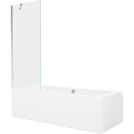 Mexen Cube baignoire rectangulaire 170 x 80 cm avec tablier et paroi 1 volet 70 cm, transparent, chrome - 550517080X9507000001 (1/5)