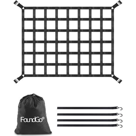 Filet de Chargement pour Pick-up [106x127cm] Filet de Remorque Lourd résistant à la déchirure Filet de Chargement Réglable pour SUV Camion, Compris 4X Sangles Fixes, Sac de Rangement (1/5)