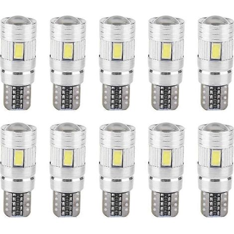Lot de 10 ampoules LED T10 5630 6SMD W5W pour voiture, décodage Canbus, sans erreur, pour éclairage de plaque d'immatriculation et de position latérale. (1/4)