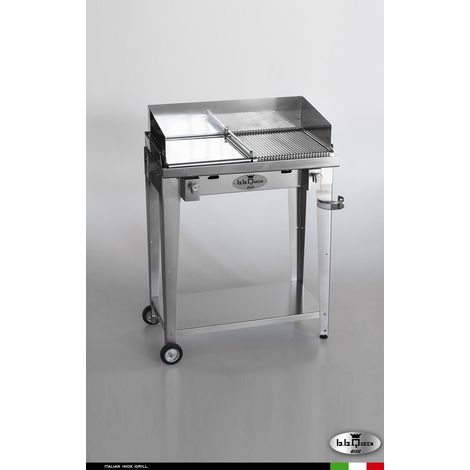 Grill 8.6 Inox Piastra mista - Senza portapiatti - Con paraschizzi - Con kit mensola e ruote - Satinato - barbecue, griglia, giardino, carne, a gas, acciaio made in Italy