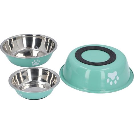 Lot de 3 gamelles en acier inoxydable avec fond antidérapant, résistant à la rouille, facile à nettoyer, pour chat et chien (1/5)