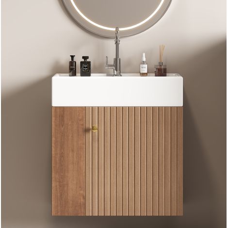 Mueble de baño con lavabo 55 x 31 x 66,5 cm mural marrón MDF HAVRYA (1/5)