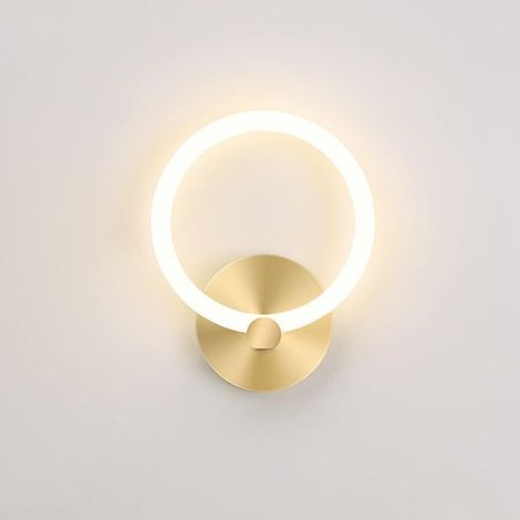 Modern Gold LED Indoor Wall Light, Round Bedside Lamp, 19cm, for Living Room, Hallway, Bedroom Decor, 10W (3000K Warm White), Gold (1/4)