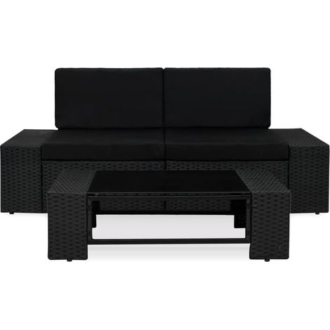 Salon de jardin 3 pcs Mobilier de jardin Résine tressée Noir (1/5)