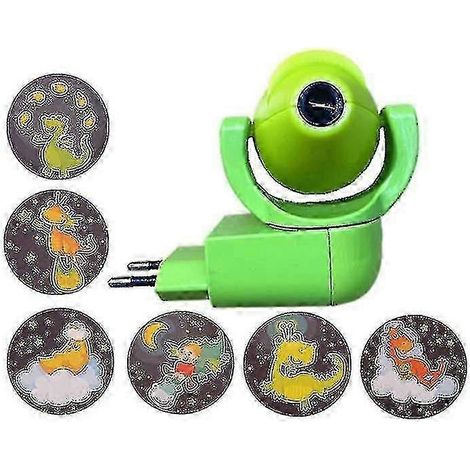 Veilleuse LED automatique avec projecteur pour chambre d'enfant - Design dessin animé mignon, prise européenne 220 V, éclairage d'ambiance doux, convient aux chambres d'enfants (vert) (1/4)