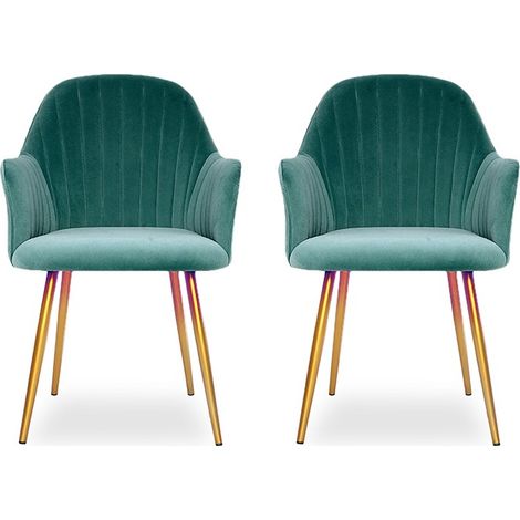 MEUBLER DESIGN Chaise De Salle À Manger Pied Or Skull X2 Vert, Velours, Métal, Style Art déco, 60 x 58 x 75 cm (1/4)