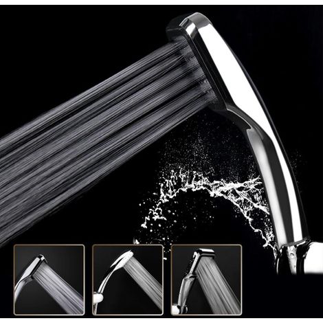 Pommeau de Douche à Main Avec 300 Trous 300% Turbo Haute Pression 30% Douchette Économie d'eau, Chromé (1/5)