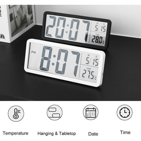 Orologio da parete elettronico LCD con selettore °C/°F, indicazione di temperatura e data, modalità silenziosa, visualizzazione 12/24 ore, due opzioni di installazione, facile da usare in camera da le (1/5)