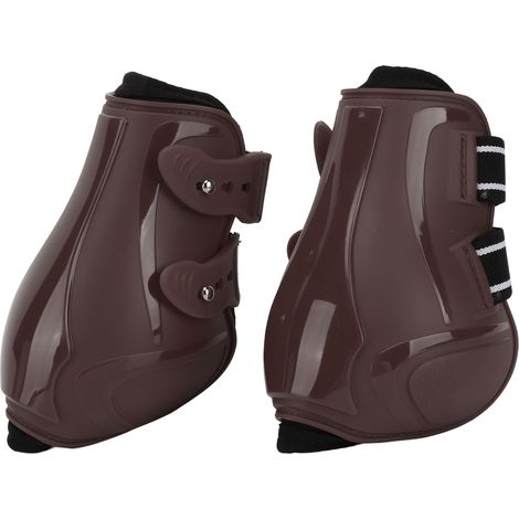 Guêtres de protection pour tendons de chevaux, souples, respirantes, antidérapantes et réglables, en PU, marron, pour les membres postérieurs (taille M). (1/5)