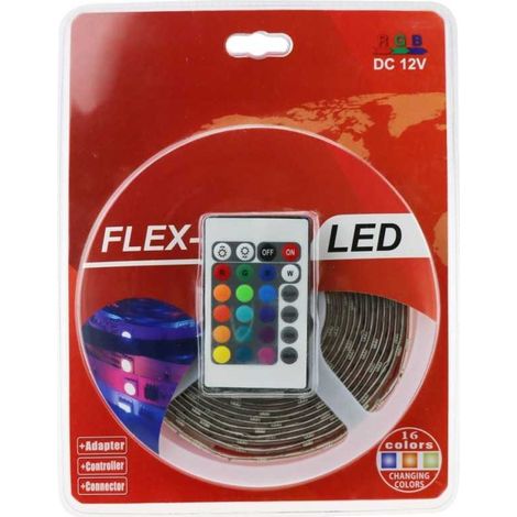 Lampesecoenergie – Ruban LED RGB 5M – Transformateur 12V DC – 150 LED SMD5050 – IP65 – Câble d'alimentation et contrôleur inclus (1/2)