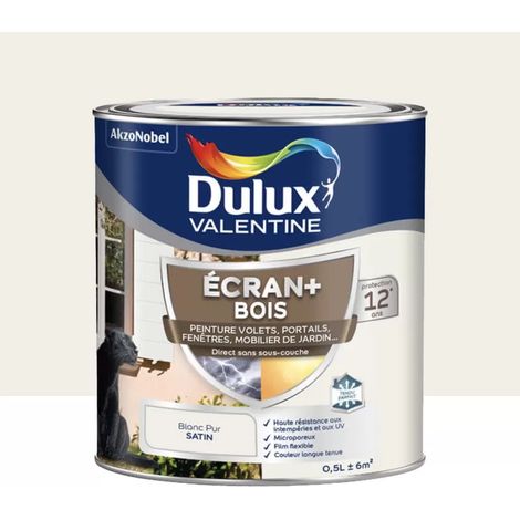 Peinture DULUX VALENTINE Ecran+ Bois Blanc pur 0,5 L (1/4)
