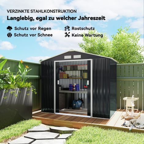 Abri de jardin avec portes coulissantes, 2,13 x 1,30 x 1,85 cm, métal, gris anthracite